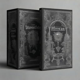 A book cover featuring a supernatural school, rendered in shades of black and gray