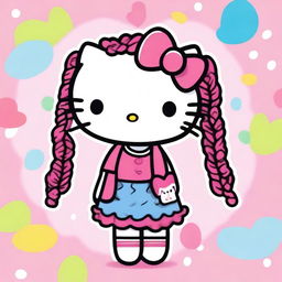 A cute and charming illustration of Hello Kitty with braids in her hair