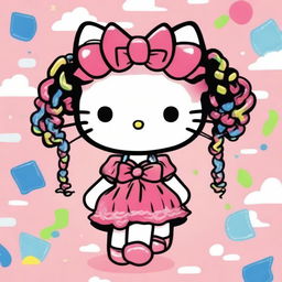 A cute and charming illustration of Hello Kitty with braids in her hair