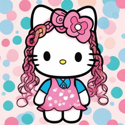 A cute and charming illustration of Hello Kitty with braids in her hair