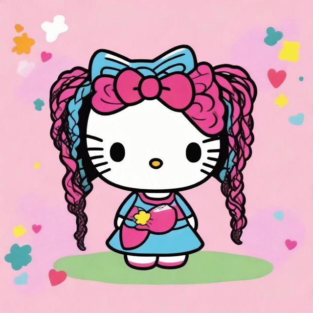 A cute and charming illustration of Hello Kitty with braids in her hair