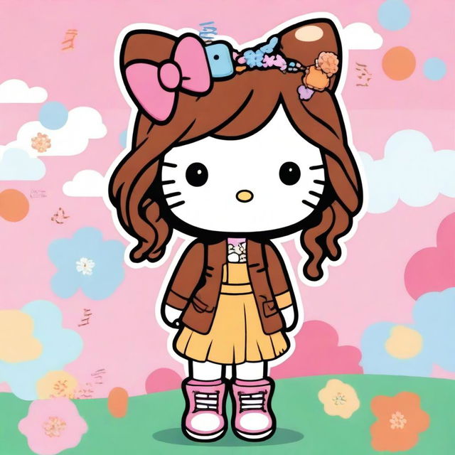 A cute Hello Kitty character with brown braids, wearing a stylish outfit