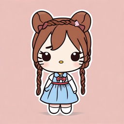 A cute Hello Kitty character with brown hair styled in braids