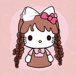 A cute Hello Kitty character with brown hair styled in braids