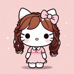 A cute Hello Kitty character with brown hair styled in braids