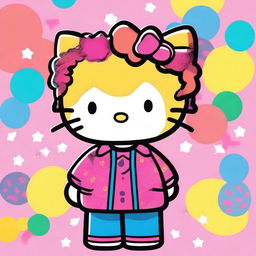 Dear Daniel from Hello Kitty with curly hair, standing in a cute and colorful background