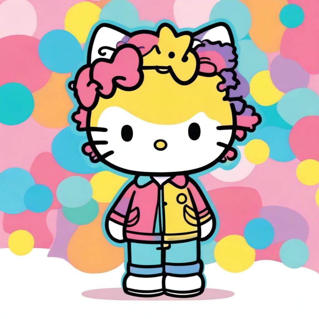 Dear Daniel from Hello Kitty with curly hair, standing in a cute and colorful background