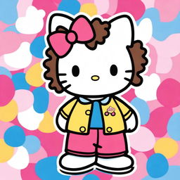 Dear Daniel from Hello Kitty with curly hair, standing in a cute and colorful background