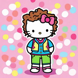 Dear Daniel from Hello Kitty with curly hair, standing in a cute and colorful background