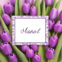 Create a book cover featuring the title 'O Amor é um Milagre' with purple tulips placed only along the borders of the cover, creating a frame