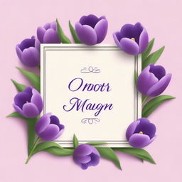 Create a book cover featuring the title 'O Amor é um Milagre' with purple tulips placed only along the borders of the cover, creating a frame