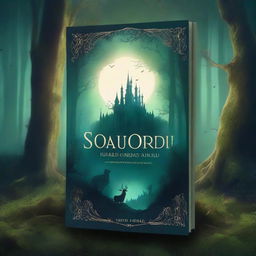 A captivating book cover featuring an enchanted forest with mystical creatures and a hidden castle in the background