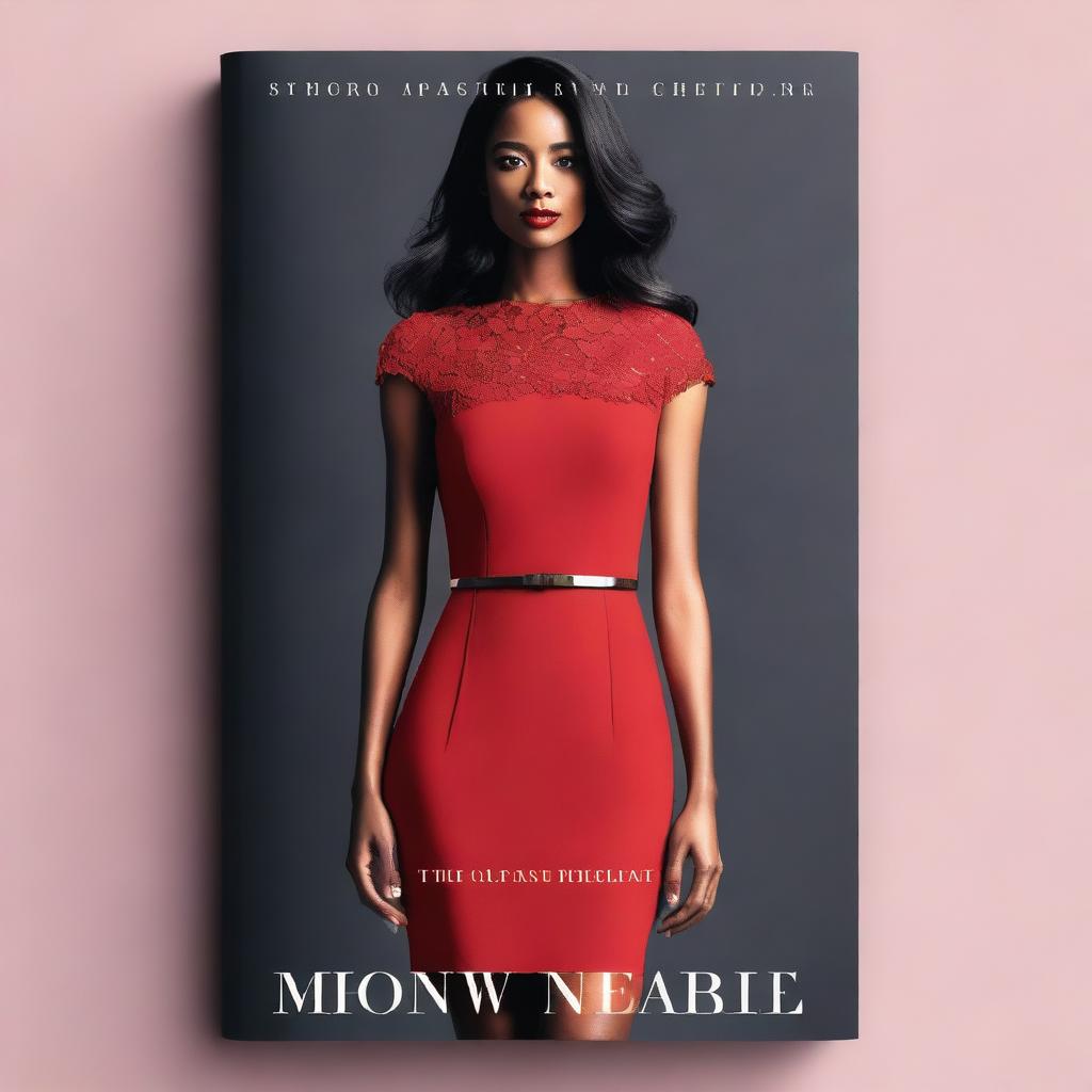 A stylish red bodycon dress displayed prominently on a book cover