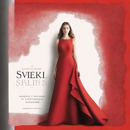 A striking red dress displayed prominently on the cover of a book