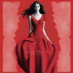 A striking red dress displayed prominently on the cover of a book