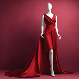 A sleek, red dress elegantly draped over a mannequin, set against a stylish background suitable for a book cover