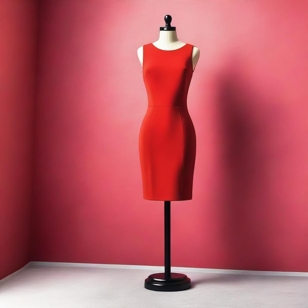 A red bodycon dress displayed on a mannequin, set against a chic and stylish background designed for a book cover