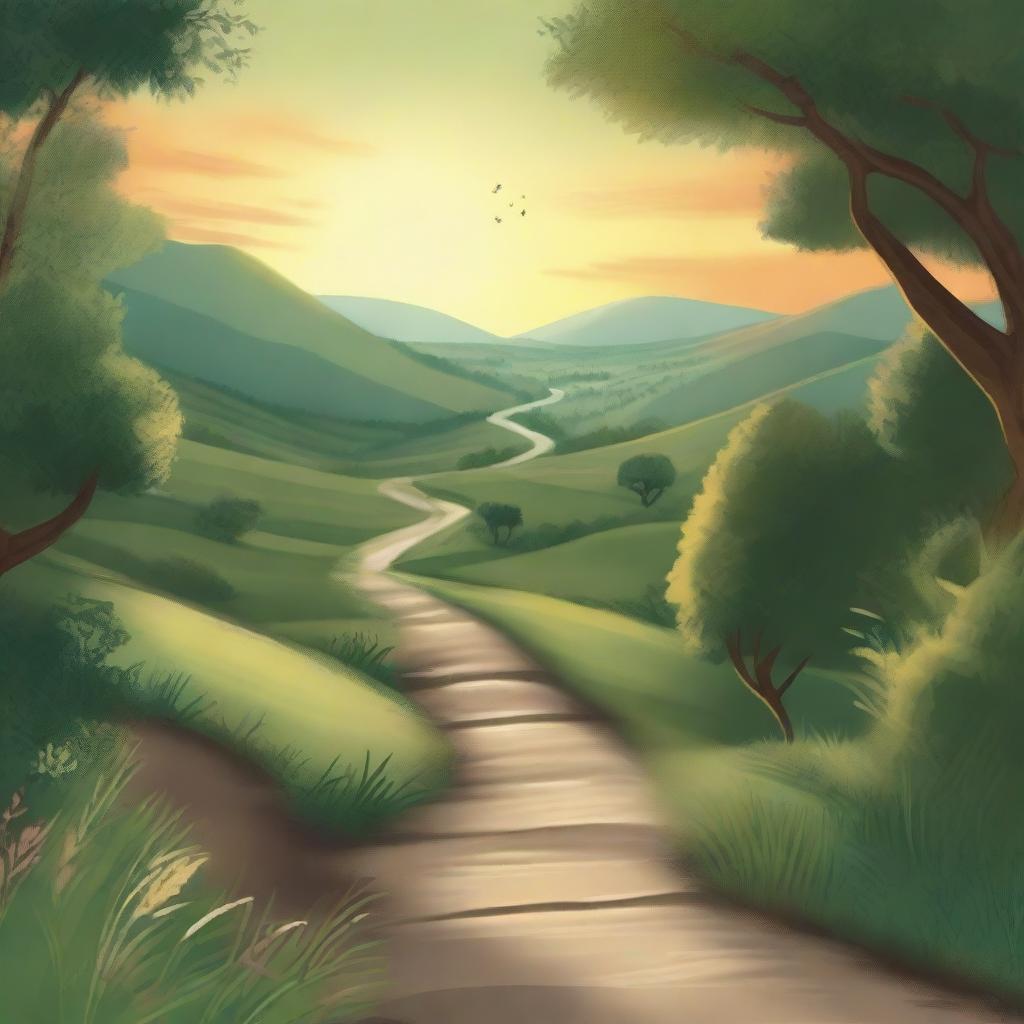 A serene and inspiring image depicting a journey through a beautiful landscape, symbolizing the continuous nature of Bible study