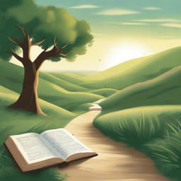 A serene and inspiring image depicting a journey through a beautiful landscape, symbolizing the continuous nature of Bible study