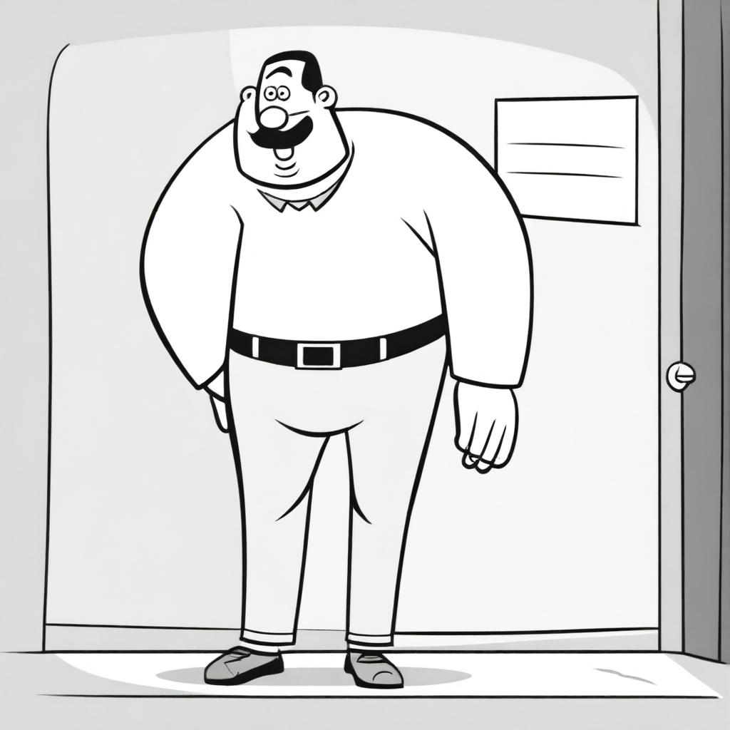 A humorous and exaggerated cartoon-style depiction of a man with an unusually large posterior