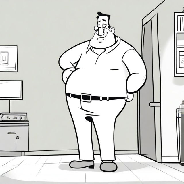 A humorous and exaggerated cartoon-style depiction of a man with an unusually large posterior