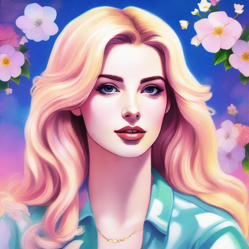 A detailed anime-style portrait of Lana Del Rey with blonde hair