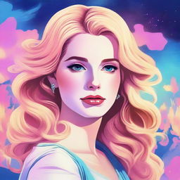 A detailed anime-style portrait of Lana Del Rey with blonde hair