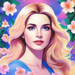 A detailed anime-style portrait of Lana Del Rey with blonde hair