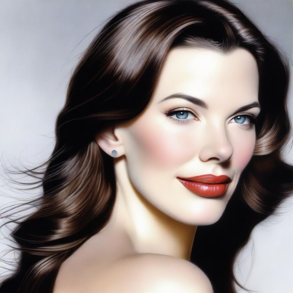 A realistic and detailed portrait of Liv Tyler, capturing her elegant beauty and grace