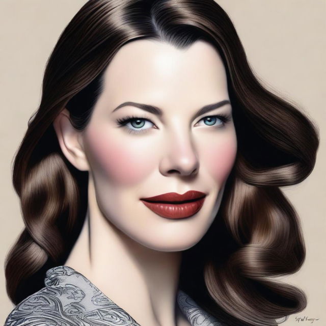 A realistic and detailed portrait of Liv Tyler, capturing her elegant beauty and grace