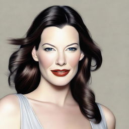 A realistic and detailed portrait of Liv Tyler, capturing her elegant beauty and grace