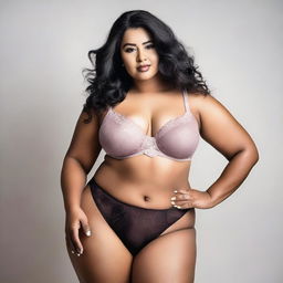 A beautiful curvy woman posing confidently in elegant underwear