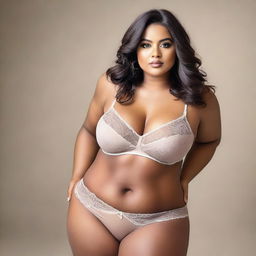 A beautiful curvy woman posing confidently in elegant underwear