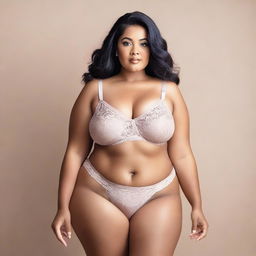 A beautiful curvy woman posing confidently in elegant underwear