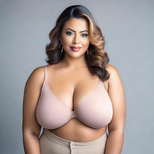 A beautiful woman with ample breasts posing gracefully