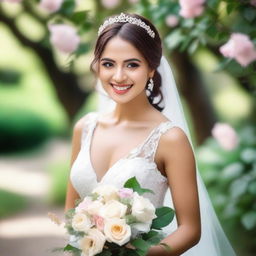 A beautiful young bride with a happy and loving look on her face