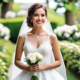 A beautiful young bride with a happy and loving look on her face