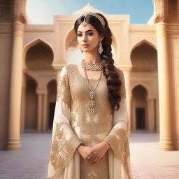 A beautiful young Arab princess dressed in traditional royal attire