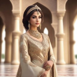 A beautiful young Arab princess dressed in traditional royal attire