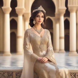 A beautiful young Arab princess dressed in traditional royal attire