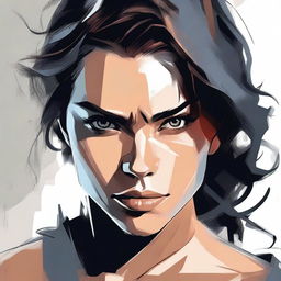 Create a badass art picture focusing on the face of a strong and confident female character