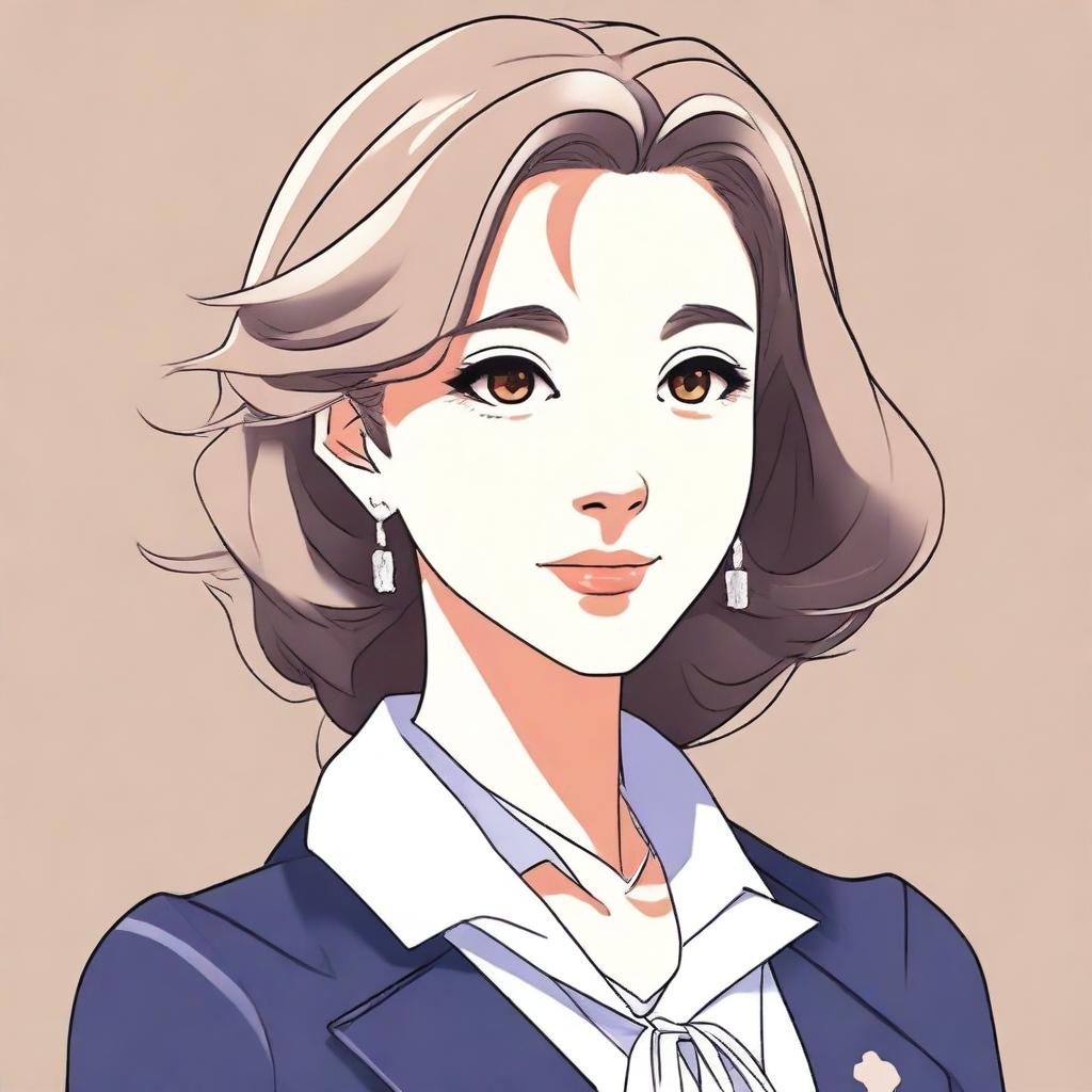 Create an anime-style illustration featuring a mature woman with elegant and sophisticated features