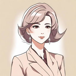 Create an anime-style illustration featuring a mature woman with elegant and sophisticated features