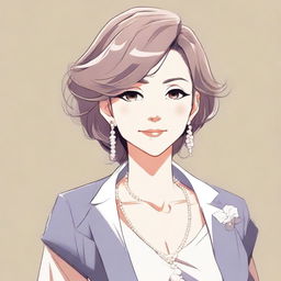 Create an anime-style illustration featuring a mature woman with elegant and sophisticated features