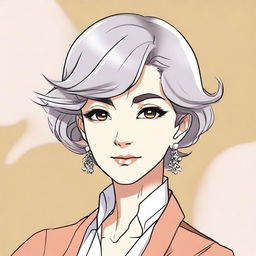 Create an anime-style illustration featuring a mature woman with elegant and sophisticated features