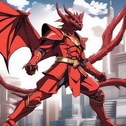 Create an illustration of the Red Dragon Keeper from the TV anime 'Go! Go! Loser Ranger'