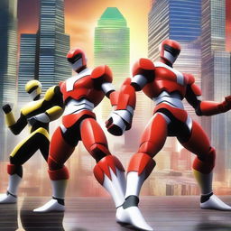 Create a dynamic and action-packed scene featuring characters from Sentai Daishikkaku