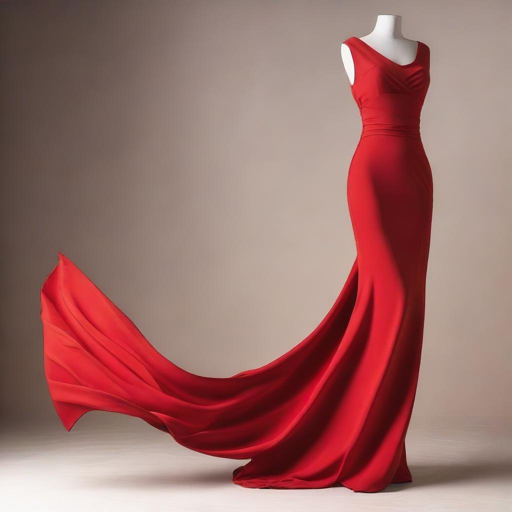 A red bodycon dress flowing gracefully across a neutral background, focusing on its elegance and dynamic movement, with no person or mannequin