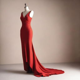 A red bodycon dress flowing gracefully across a neutral background, focusing on its elegance and dynamic movement, with no person or mannequin