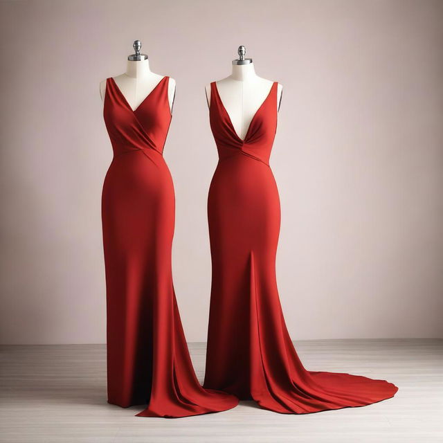 A red bodycon dress flowing gracefully across a neutral background, focusing on its elegance and dynamic movement, with no person or mannequin